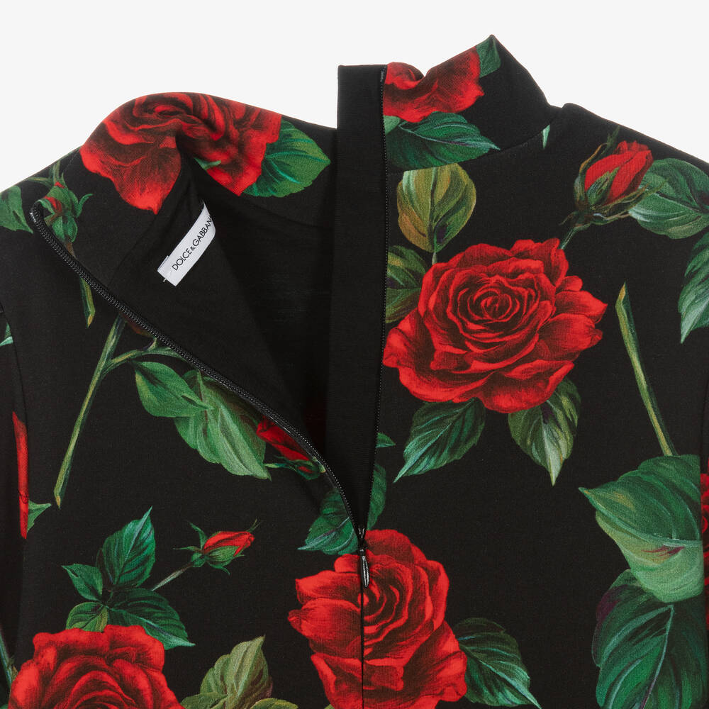 Dolce & Gabbana-Teen Girls Black & Red Rose Cotton Dress | Childrensalon Outlet