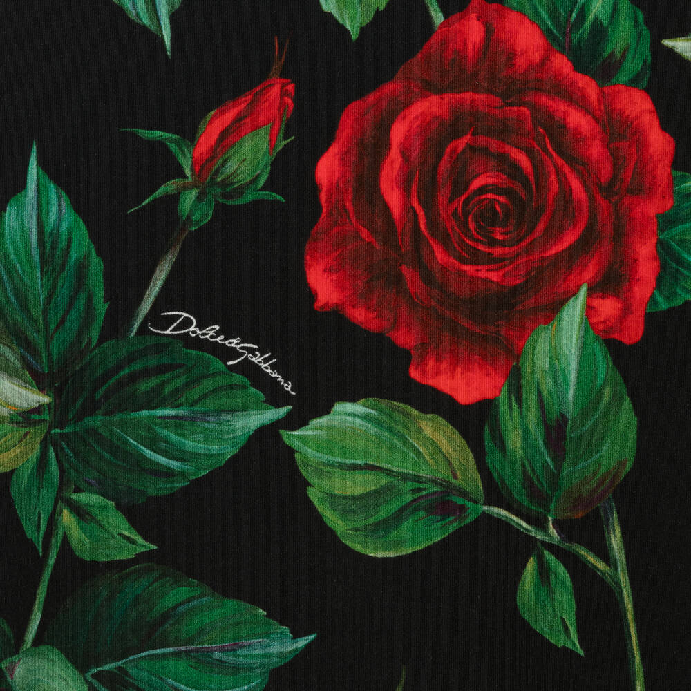Dolce & Gabbana-Teen Girls Black & Red Rose Cotton Dress | Childrensalon Outlet