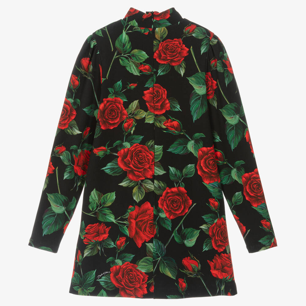 Dolce & Gabbana-Teen Girls Black & Red Rose Cotton Dress | Childrensalon Outlet