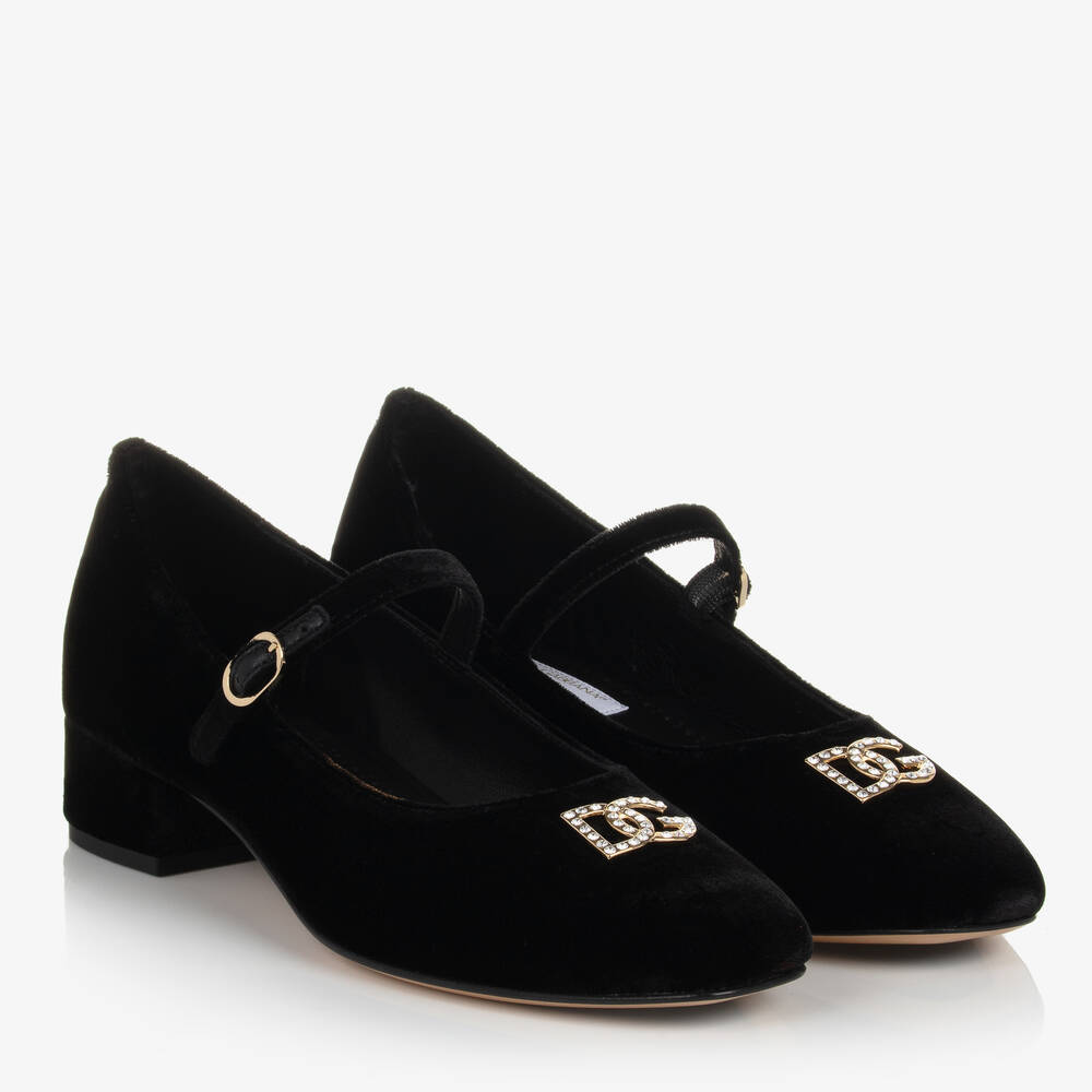 Dolce & Gabbana - Schwarze DG Teen Samtschuhe für Mädchen | Childrensalon