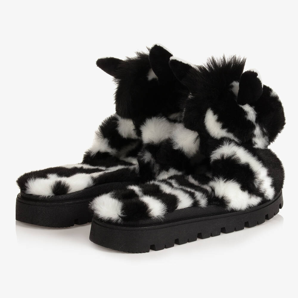 Girls black fluffy sliders sale