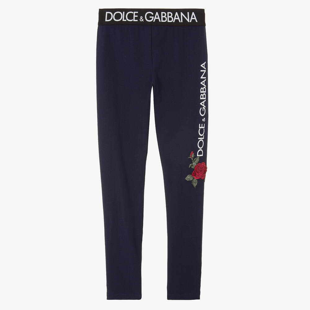 Dolce & Gabbana - Blaue Baumwoll-Leggings mit Rosen | Childrensalon