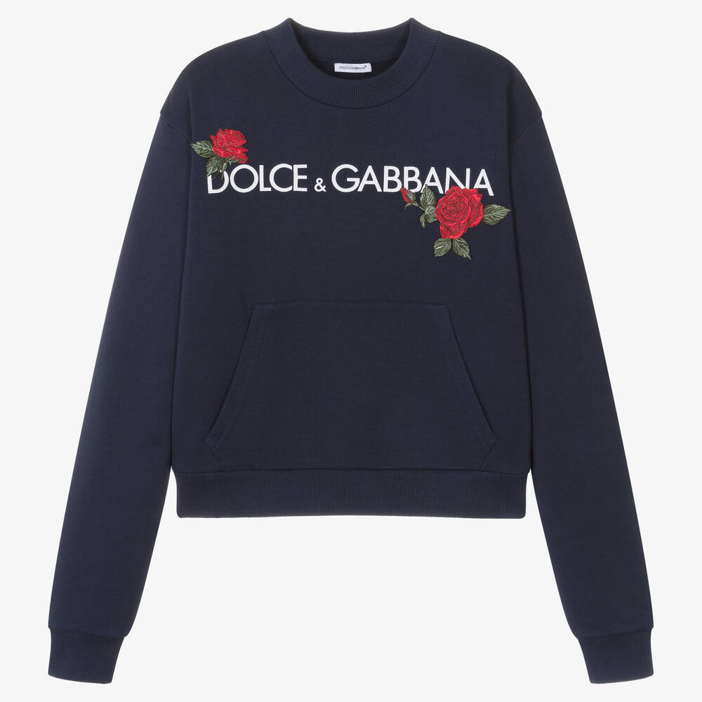 Dolce & Gabbana - Teen Girls Blue Cotton Rose Sweatshirt | Childrensalon