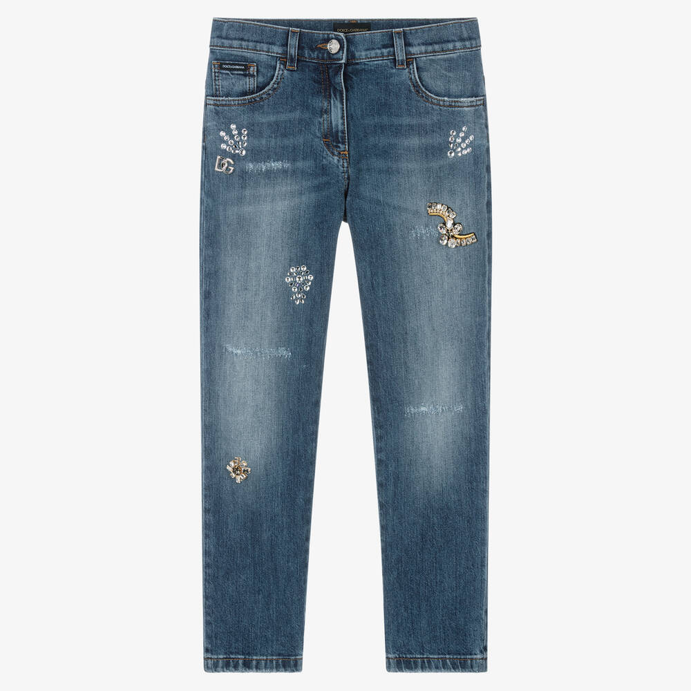 Dolce & Gabbana - Teen Girls Blue Denim Jewelled Jeans | Childrensalon