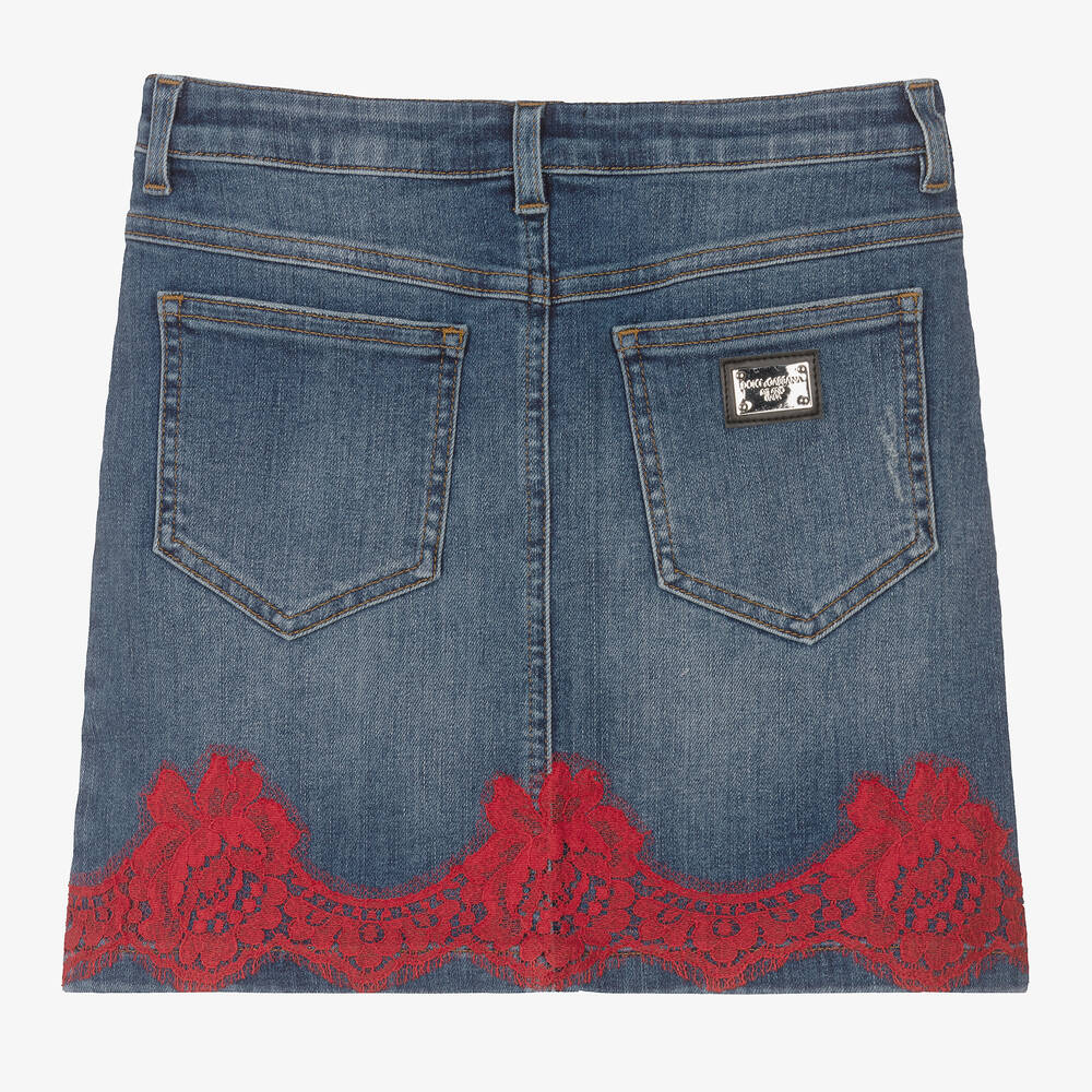 Dolce & Gabbana - Teen Girls Blue Denim & Red Lace Skirt