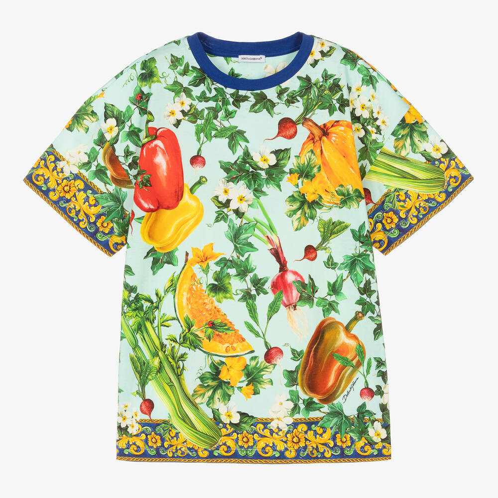 Dolce & Gabbana - Голубая футболка с принтом Farmer для девочек-подростков | Childrensalon