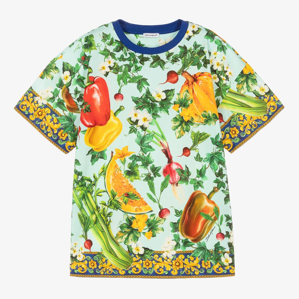Dolce & Gabbana-Голубая футболка с принтом Farmer для девочек-подростков | Childrensalon Outlet