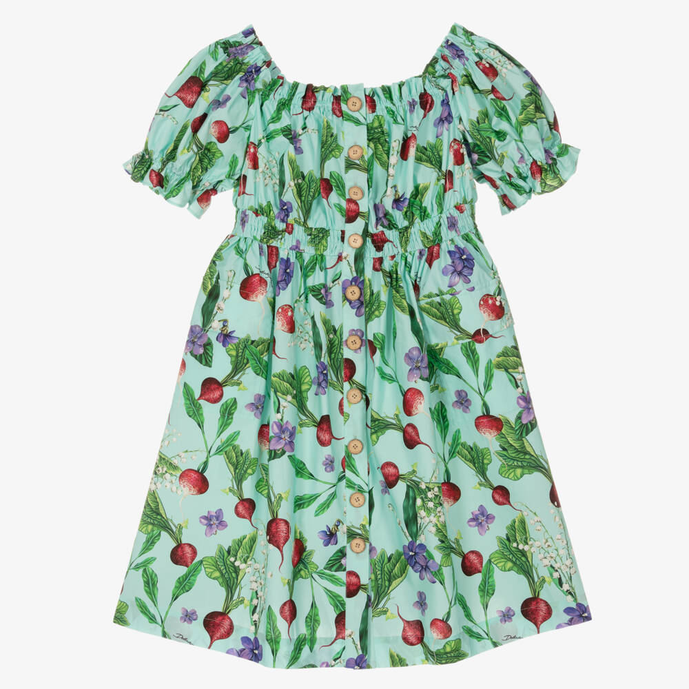 Dolce & Gabbana-Teen Girls Blue Garden Print Dress | Childrensalon Outlet