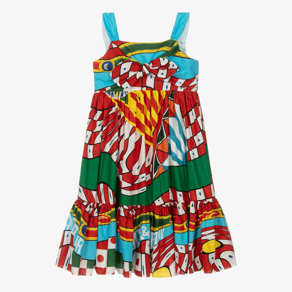 Dolce & Gabbana - Teen Girls Blue & Red Cotton  Dress | Childrensalon