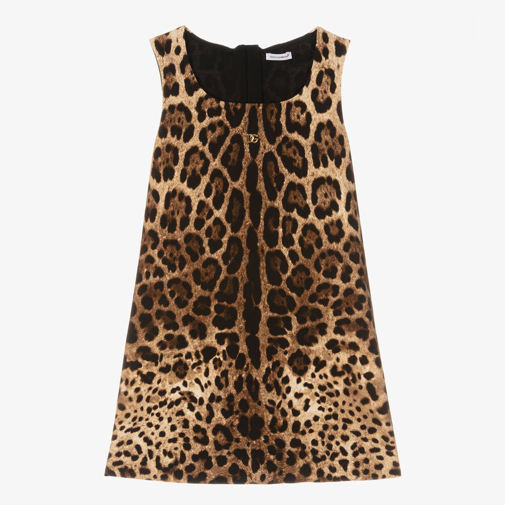 Dolce & Gabbana - Коричнево-бежевое платье с леопардовым принтом | Childrensalon