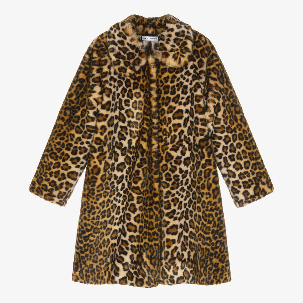 Dolce & Gabbana - Teen Girls Brown Leopard Faux Fur Coat | Childrensalon