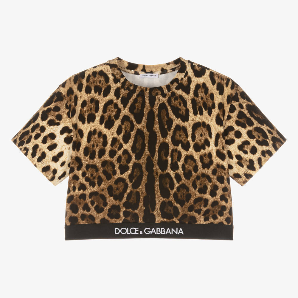 Dolce & Gabbana - توب قصير تينز بناتي قطن جيرسي لون بني للبنات | Childrensalon