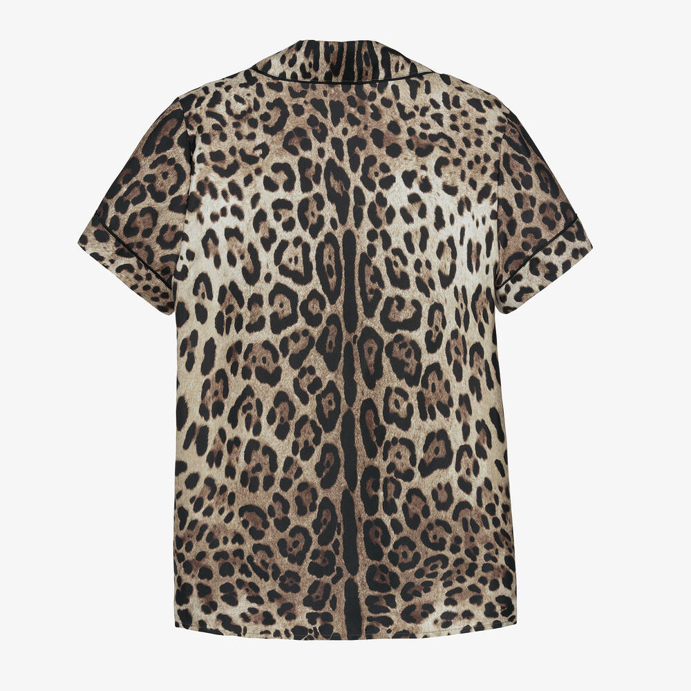 Dolce & Gabbana - Teen Girls Brown Silk Leopard Print Shirt