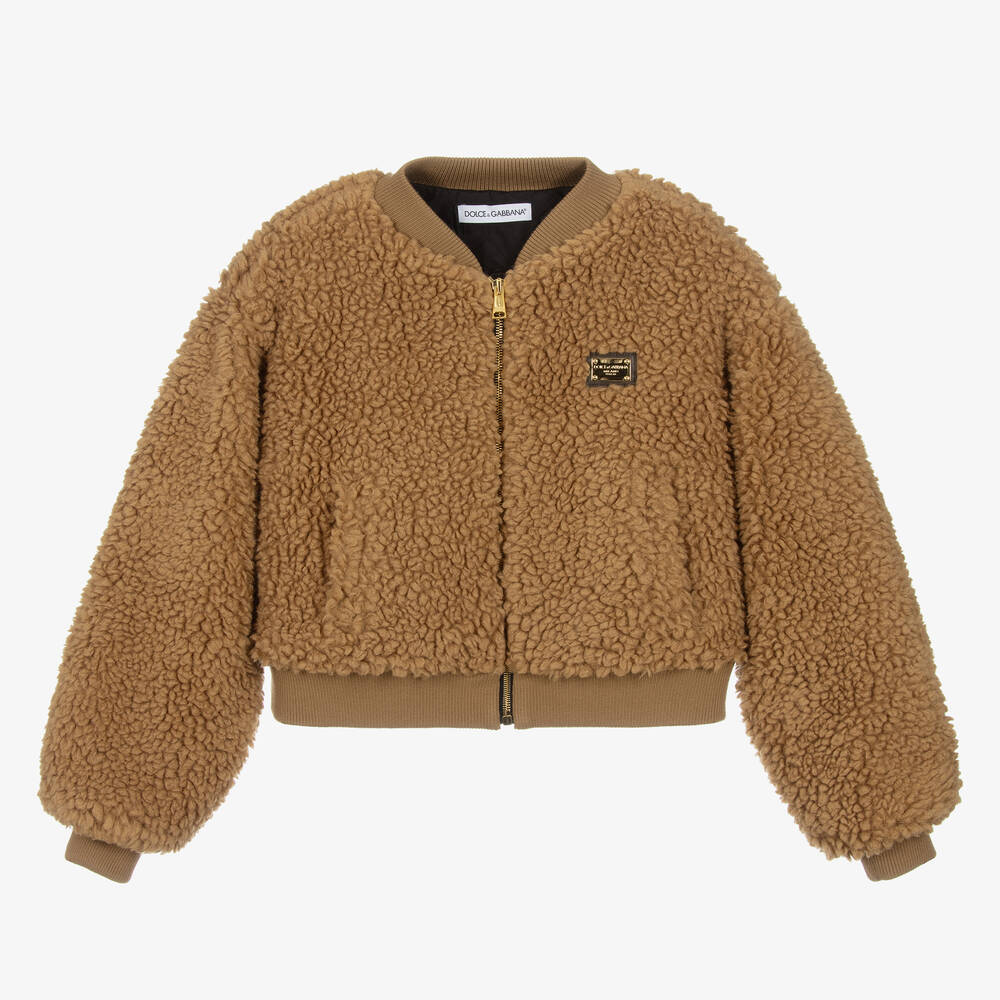 Dolce & Gabbana - Teen Bomberjacke aus braunem Teddy-Fleece für Mädchen | Childrensalon