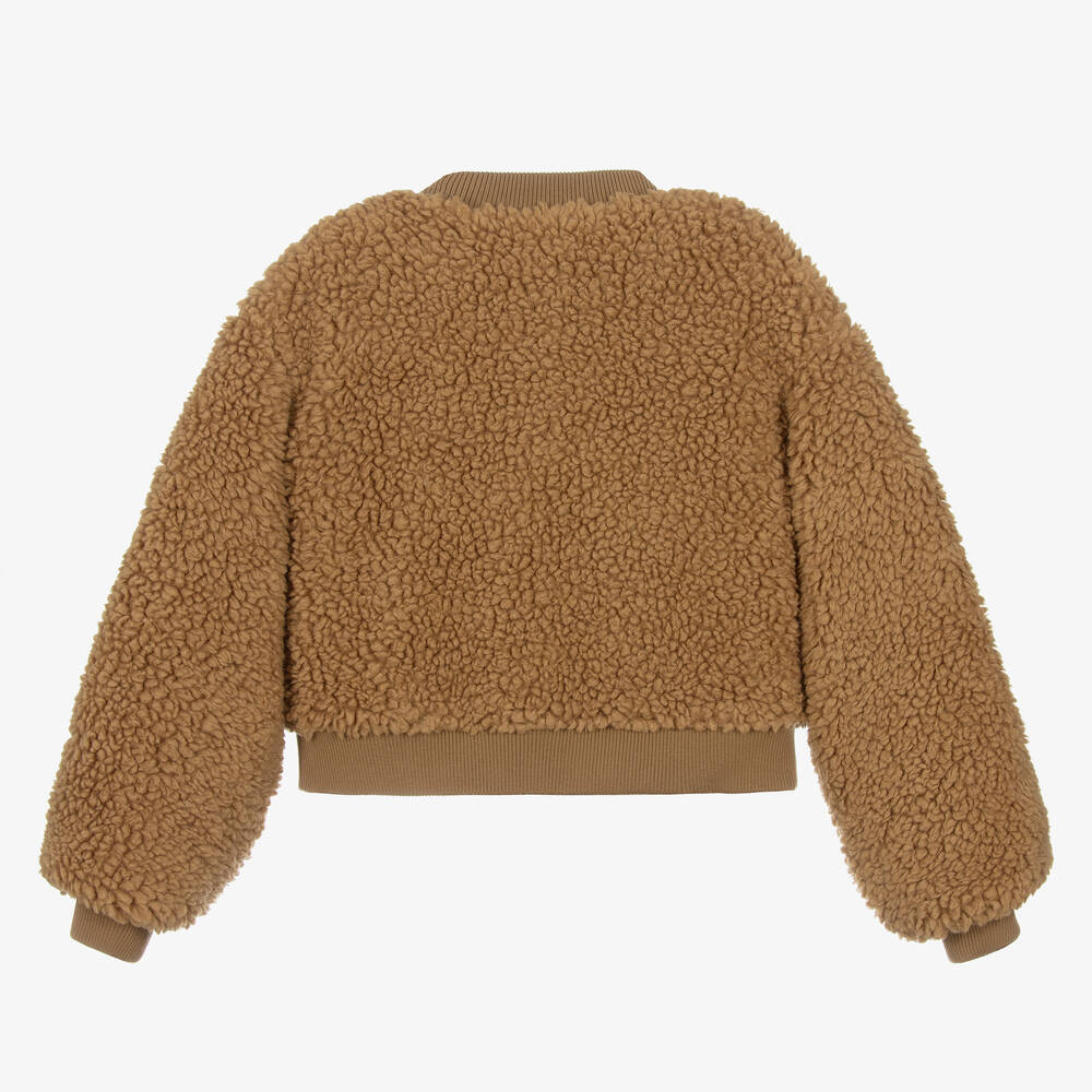 Dolce Gabbana Teen Girls Brown Teddy Fleece Bomber Jacket