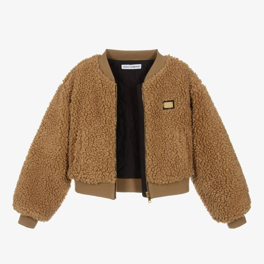 Dolce & Gabbana-Teen Girls Brown Teddy Fleece Bomber Jacket | Childrensalon Outlet