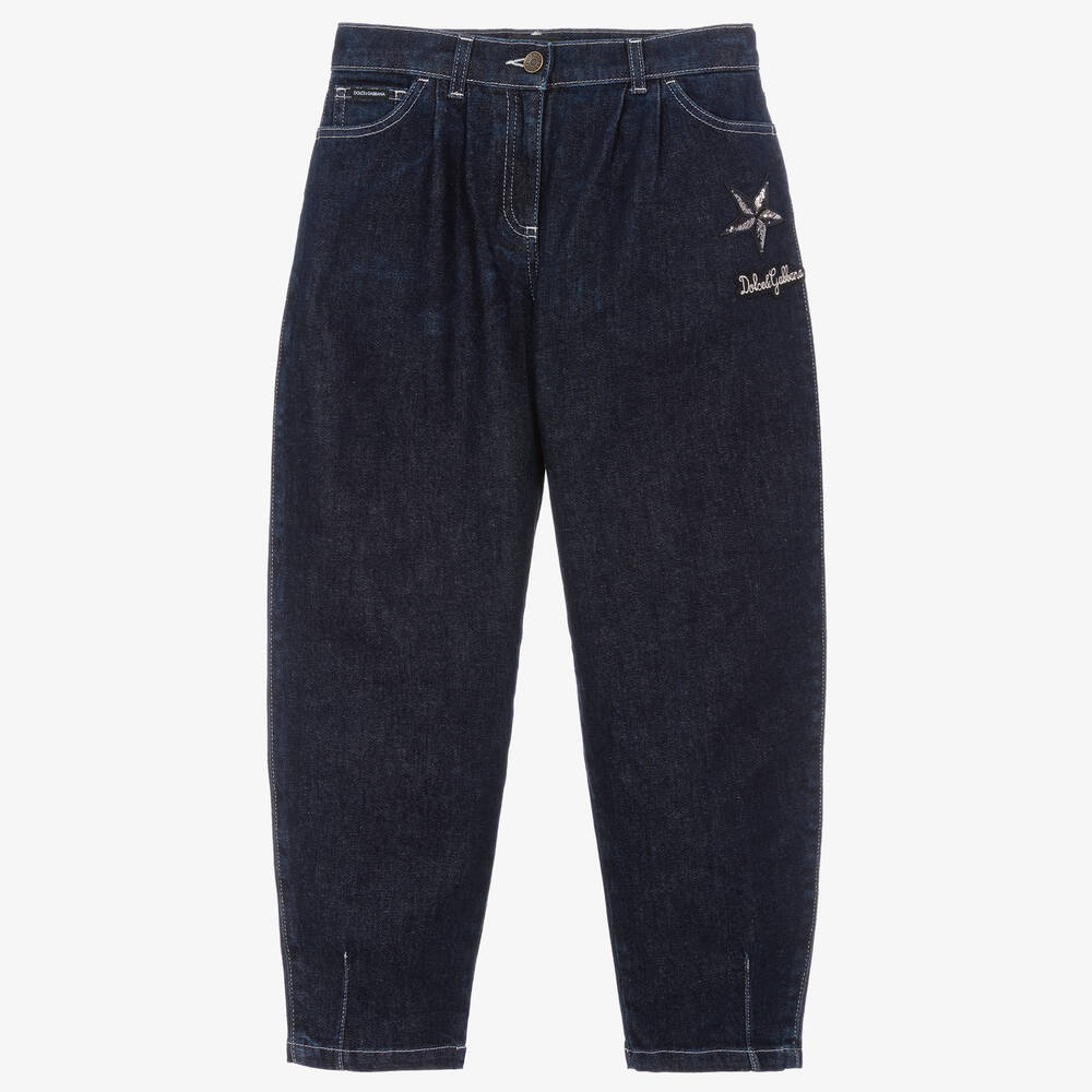 Teen Girls Dark Blue Mom Jeans