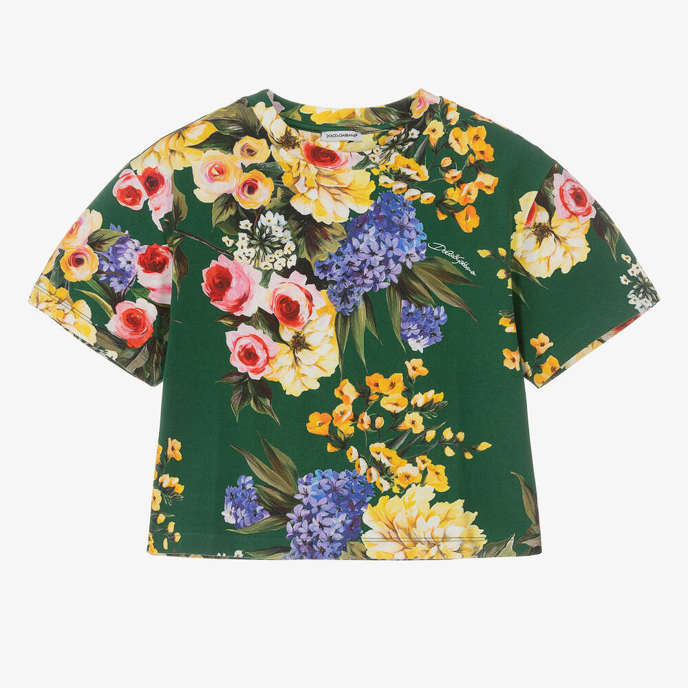 Dolce & Gabbana-Teen Girls Green Floral Cotton T-Shirt | Childrensalon Outlet