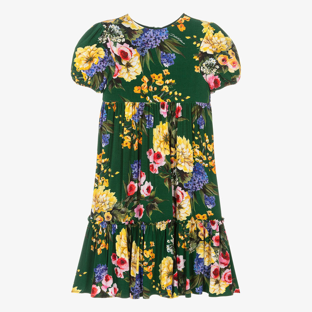 Dolce & Gabbana-Teen Girls Green Floral Jersey Dress | Childrensalon Outlet