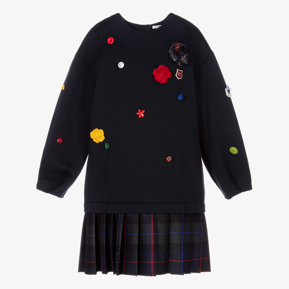 Dolce & Gabbana - فستان تينز مزيج قطن لون كحلي  | Childrensalon
