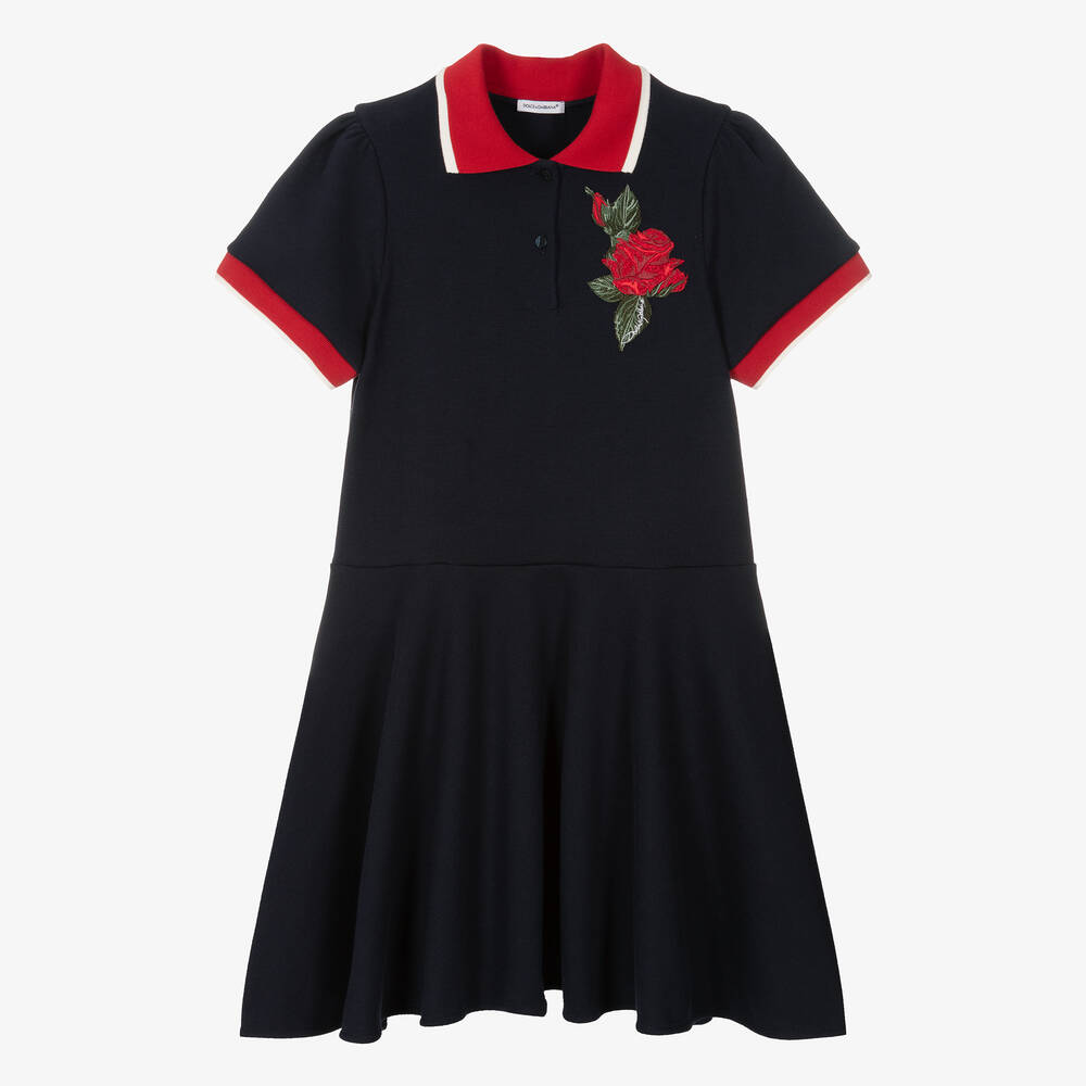 Dolce & Gabbana - Teen Girls Navy Blue Rose Polo Dress | Childrensalon