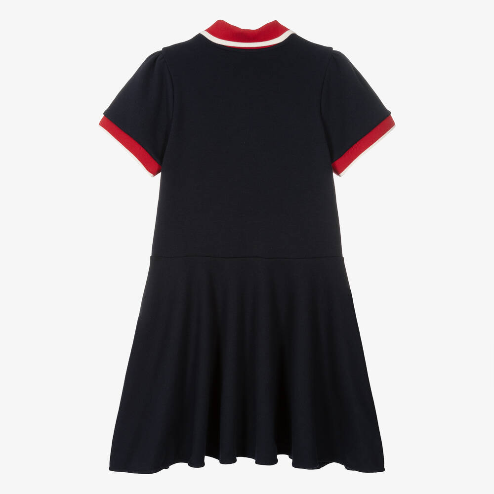 Dolce & Gabbana-Teen Girls Navy Blue Rose Polo Dress | Childrensalon Outlet