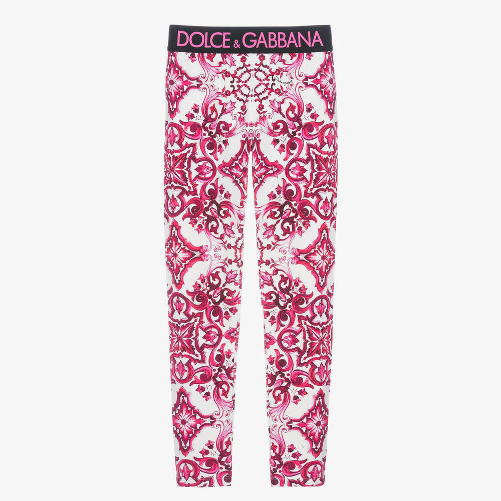 Dolce & Gabbana - Teen Girls Pink Cotton Majolica Leggings | Childrensalon
