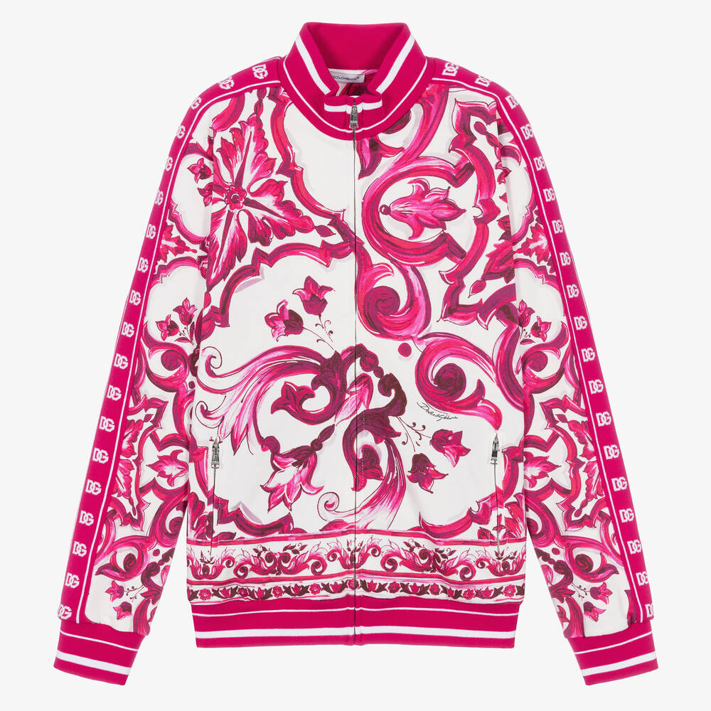 Dolce & Gabbana - Teen Girls Pink Cotton Majolica Zip-Up Top | Childrensalon