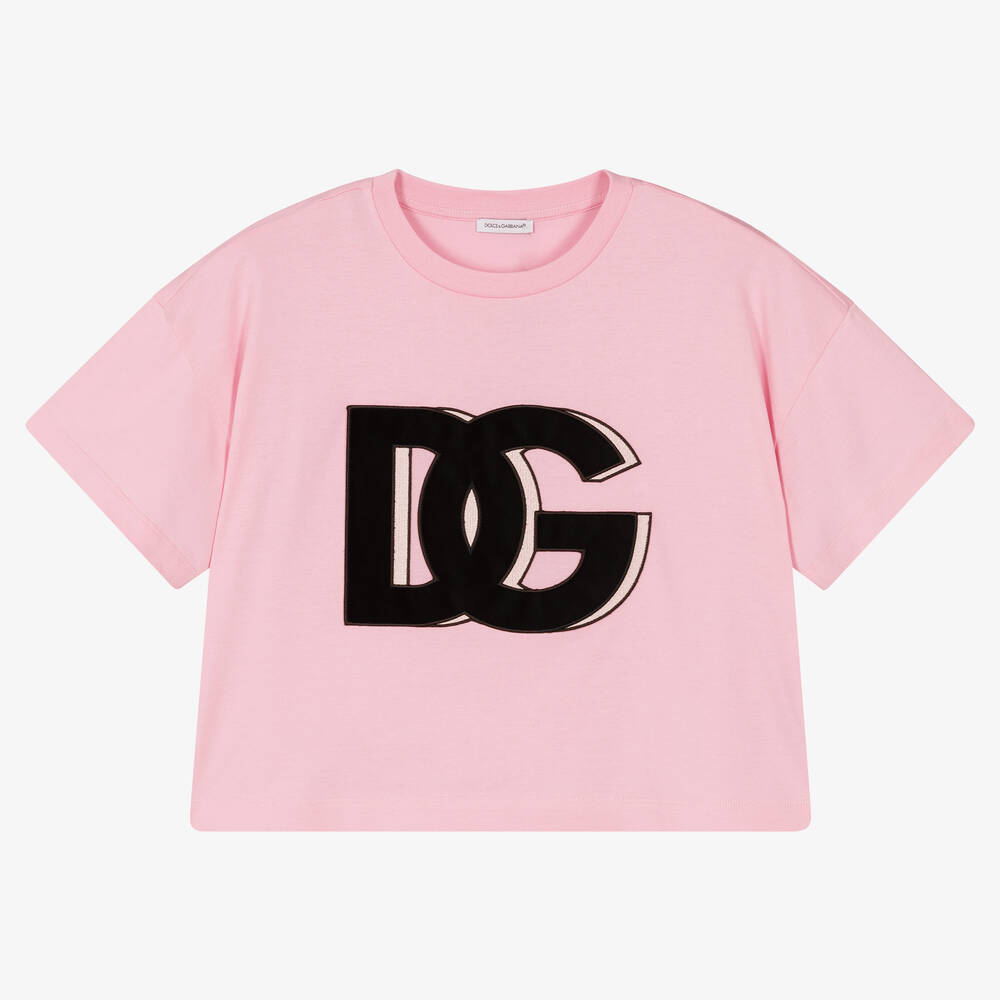 Dolce & Gabbana - Розовая футболка с логотипом DG | Childrensalon