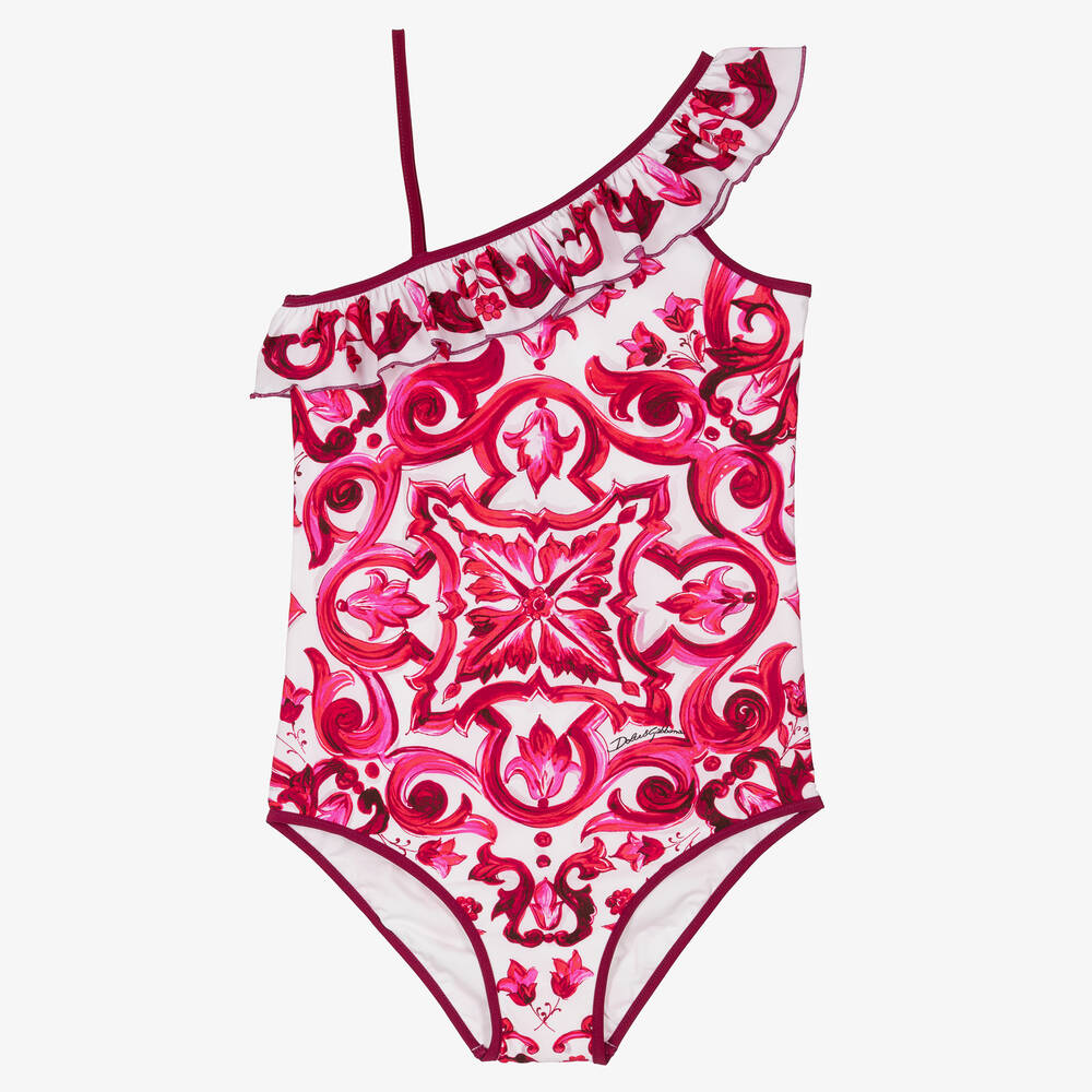 Dolce & Gabbana - Teen Girls Pink Majolica Swimsuit | Childrensalon