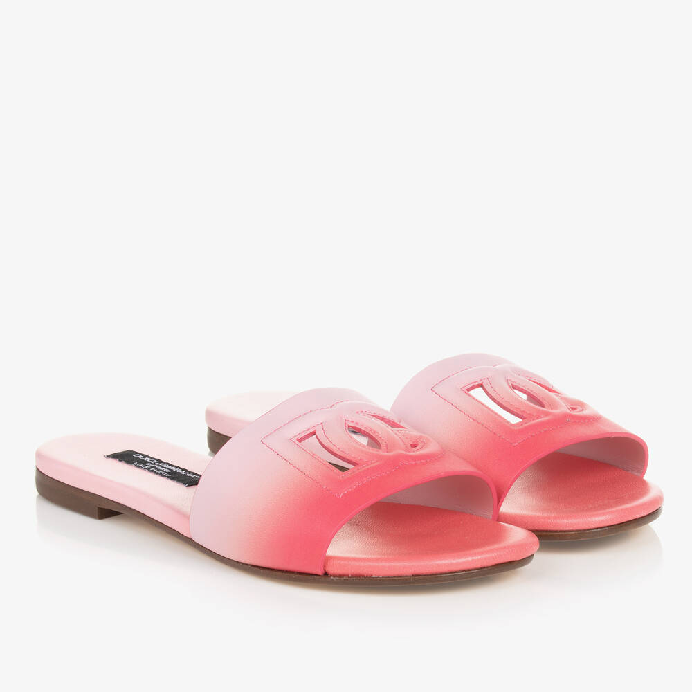 Dolce & Gabbana-Teen Girls Pink Ombré Leather DG Sandals | Childrensalon Outlet