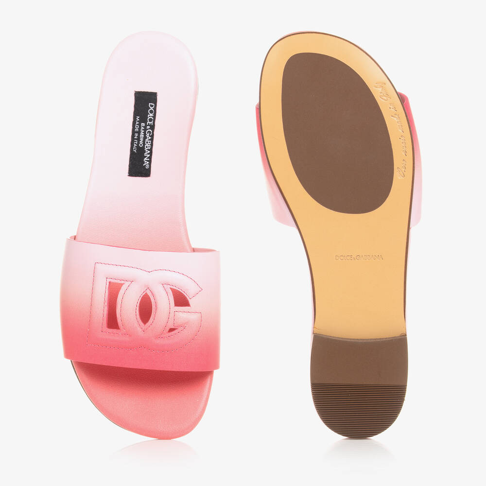 Dolce & Gabbana-Teen Girls Pink Ombré Leather DG Sandals | Childrensalon Outlet