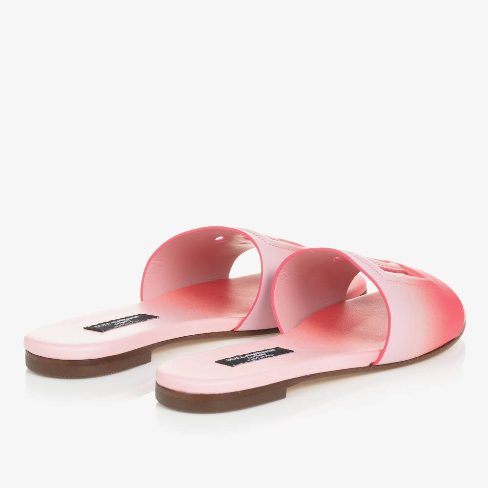 Dolce & Gabbana-Teen Girls Pink Ombré Leather DG Sandals | Childrensalon Outlet