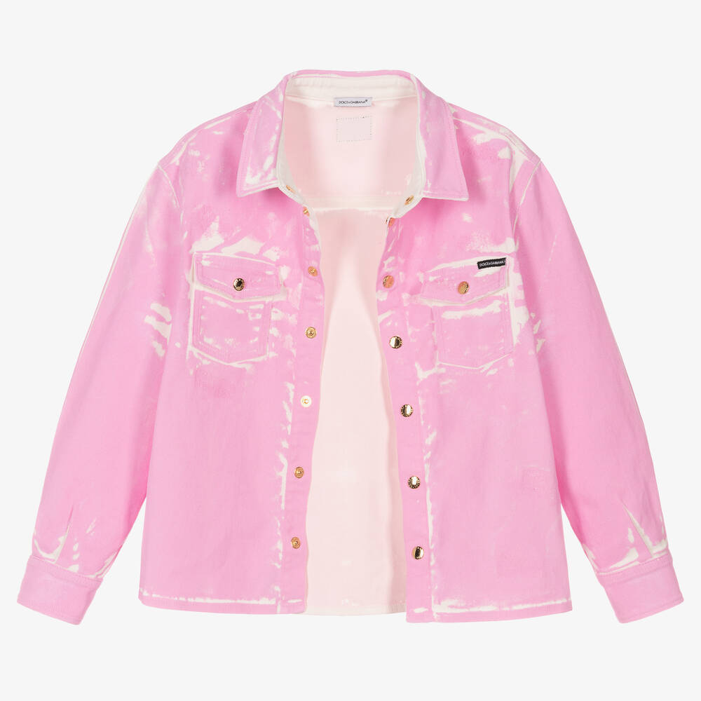 Dolce & Gabbana-Розовая джинсовая куртка с эффектом краски | Childrensalon Outlet