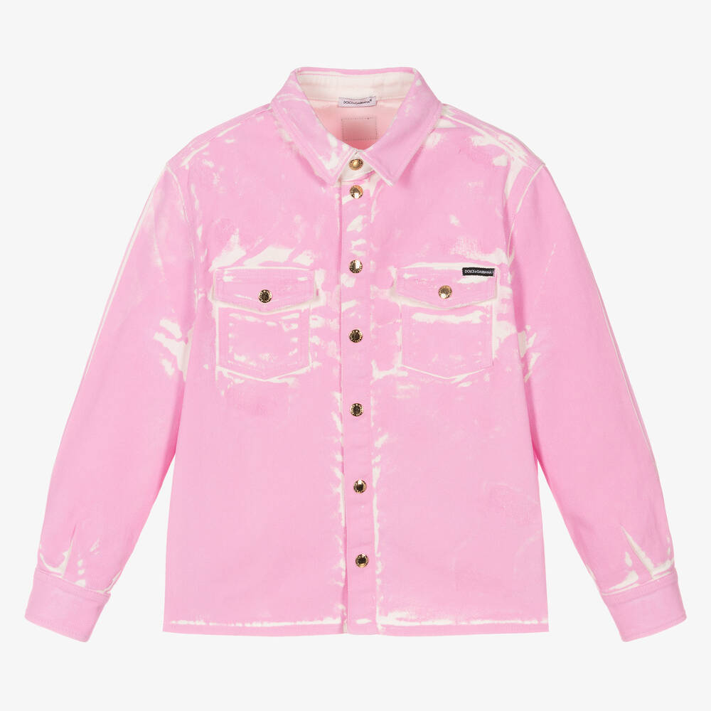 Dolce & Gabbana - Teen Girls Pink Paint Effect Denim Jacket  | Childrensalon