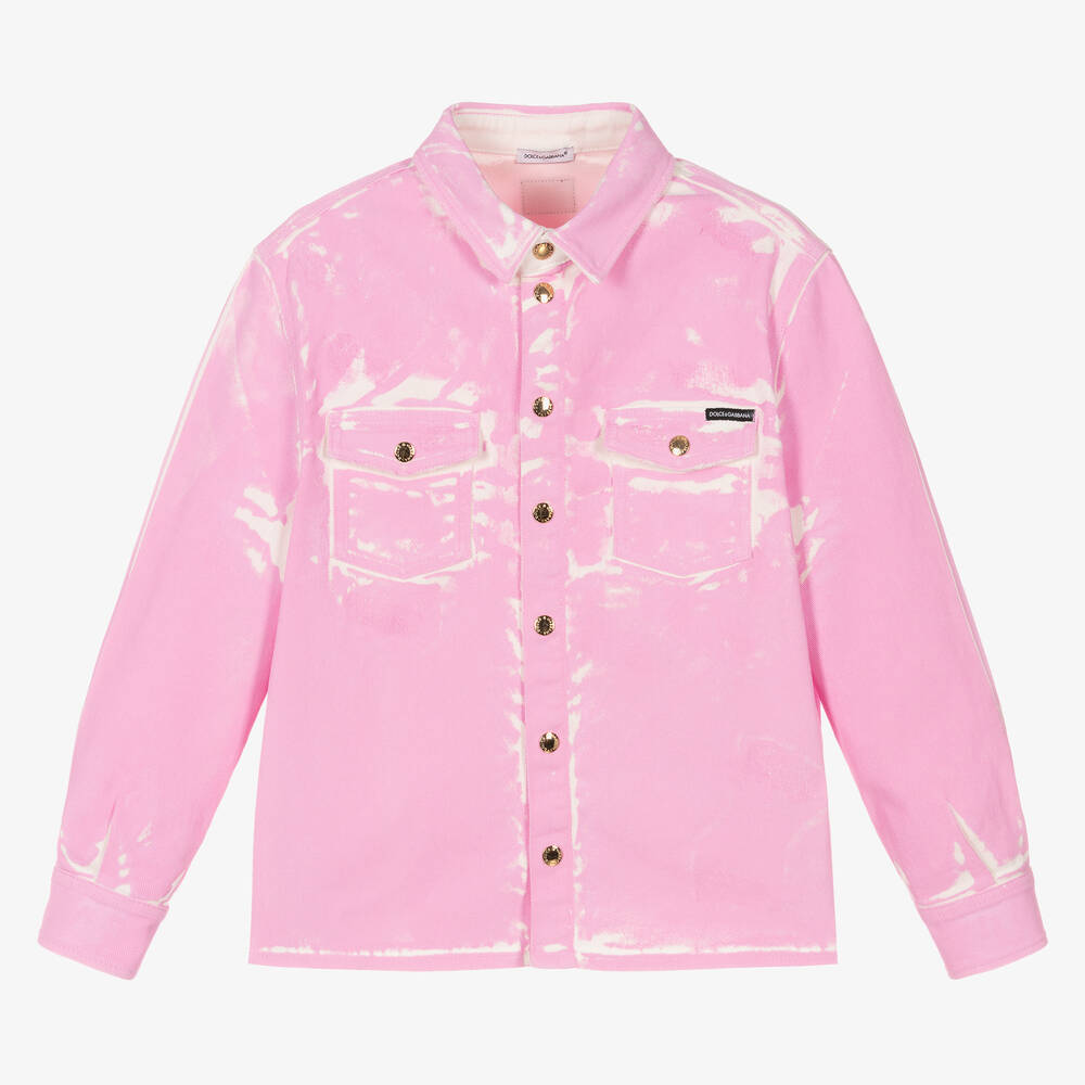 Dolce & Gabbana-Teen Girls Pink Paint Effect Denim Jacket  | Childrensalon Outlet