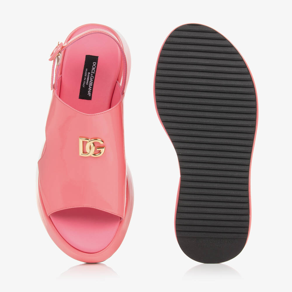 Dolce & Gabbana-Teen Girls Pink Patent Flatform Sandals | Childrensalon Outlet