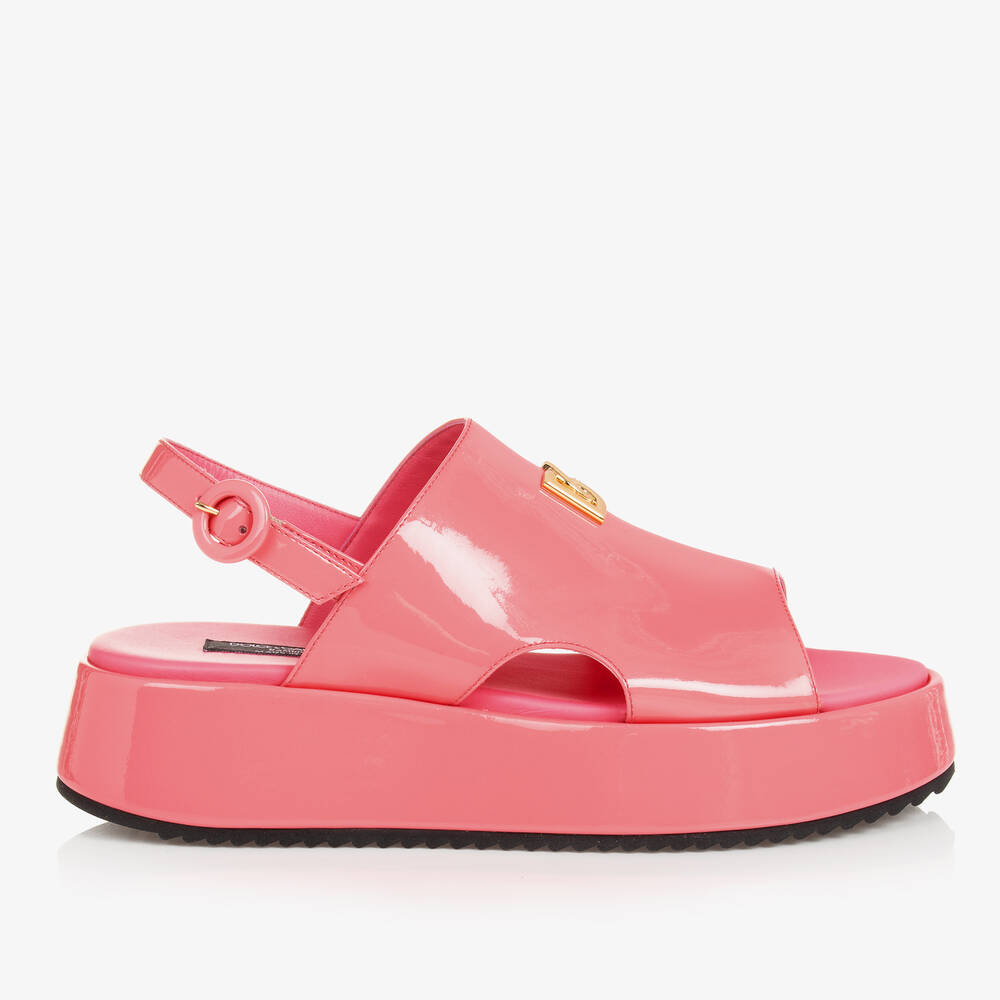 Dolce & Gabbana-Teen Girls Pink Patent Flatform Sandals | Childrensalon Outlet