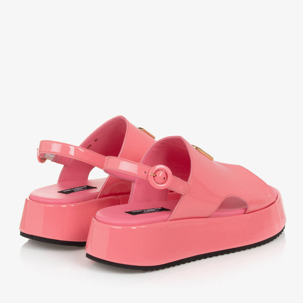 Dolce & Gabbana-Teen Girls Pink Patent Flatform Sandals | Childrensalon Outlet