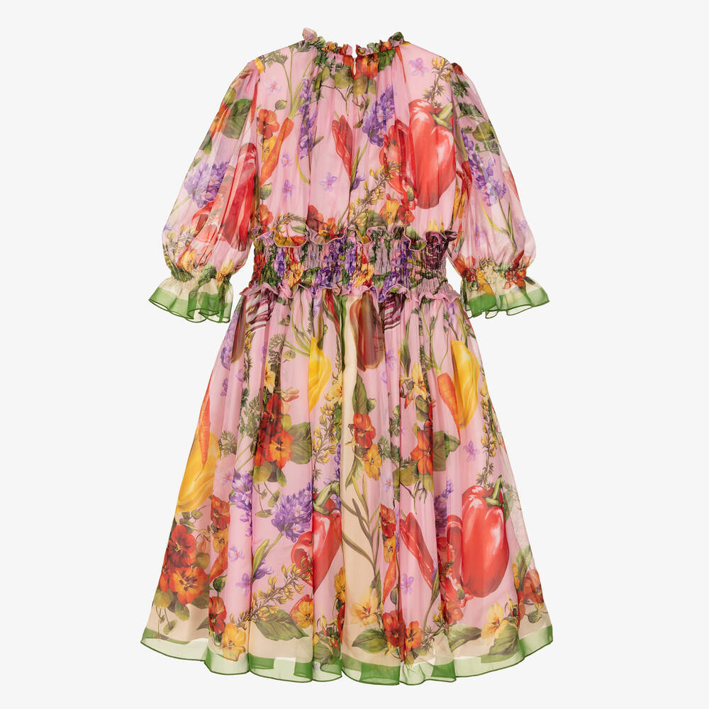 Dolce & Gabbana-Teen Girls Pink Silk Farmer Print Dress | Childrensalon Outlet
