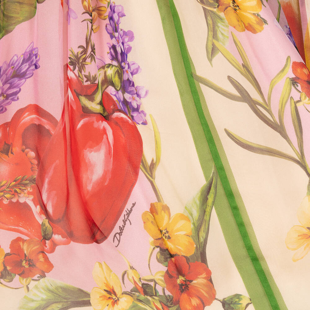 Dolce & Gabbana-Teen Girls Pink Silk Farmer Print Dress | Childrensalon Outlet