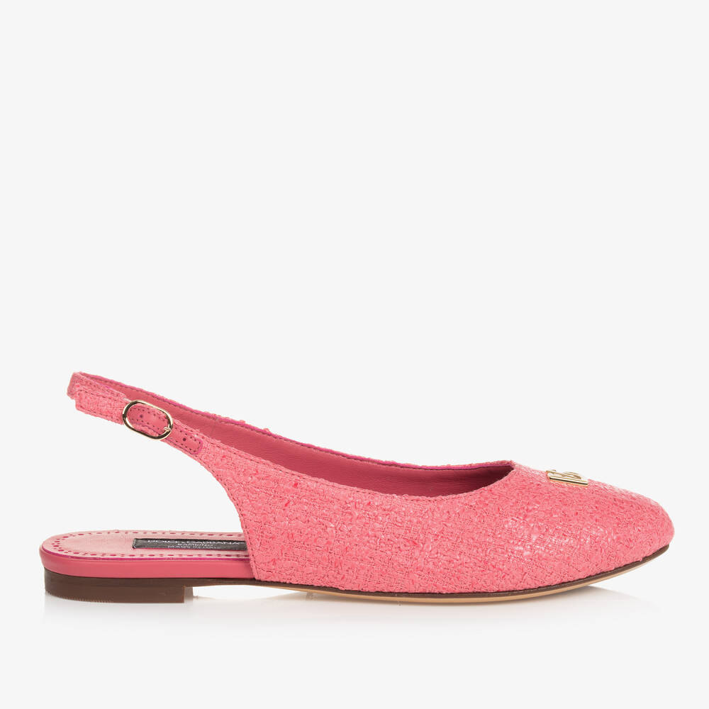 Dolce & Gabbana-Teen Girls Pink Tweed Ballerina Pumps | Childrensalon Outlet