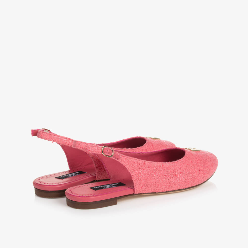 Dolce & Gabbana-Teen Girls Pink Tweed Ballerina Pumps | Childrensalon Outlet