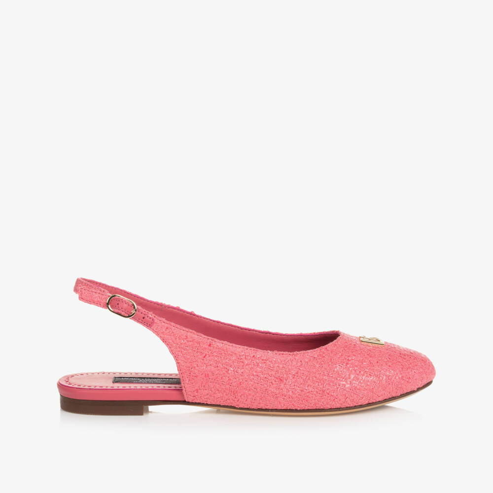Dolce & Gabbana-Teen Girls Pink Tweed Ballerina Pumps | Childrensalon Outlet