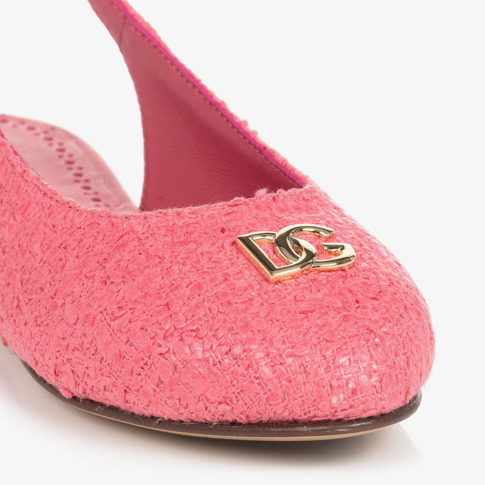 Dolce & Gabbana-Teen Girls Pink Tweed Ballerina Pumps | Childrensalon Outlet