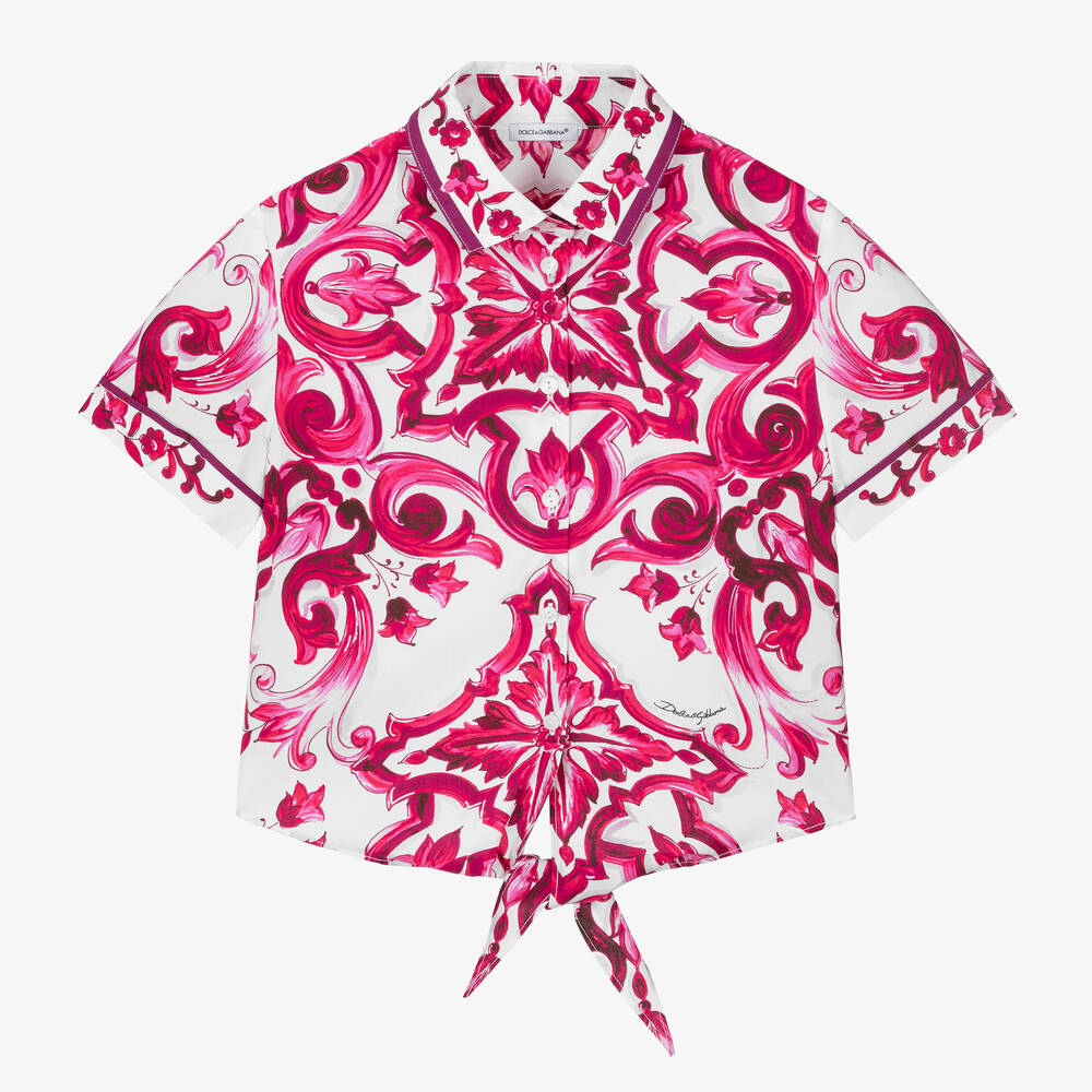 Dolce & Gabbana - Teen Baumwollhemd in Pink und Weiß | Childrensalon