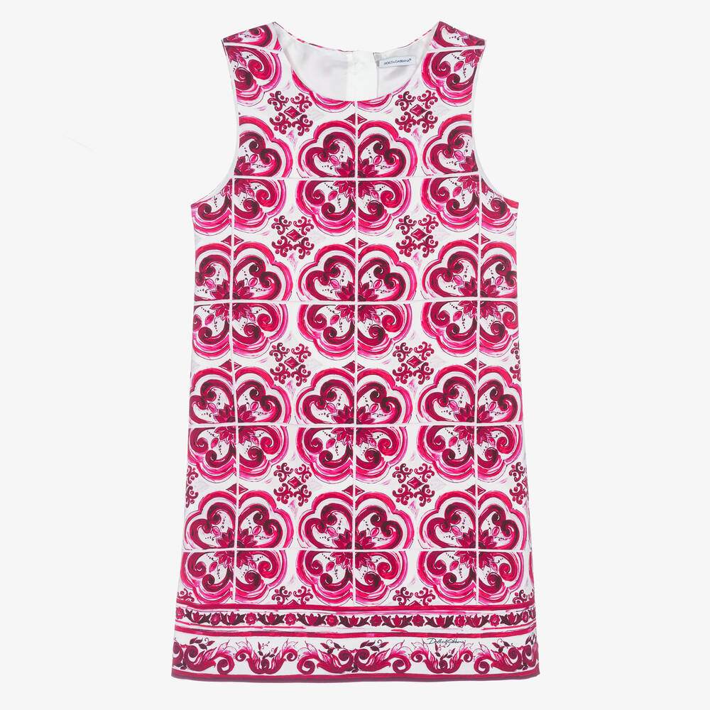 Dolce & Gabbana - Teen Majolica Crepe-Kleid Pink/Weiß | Childrensalon