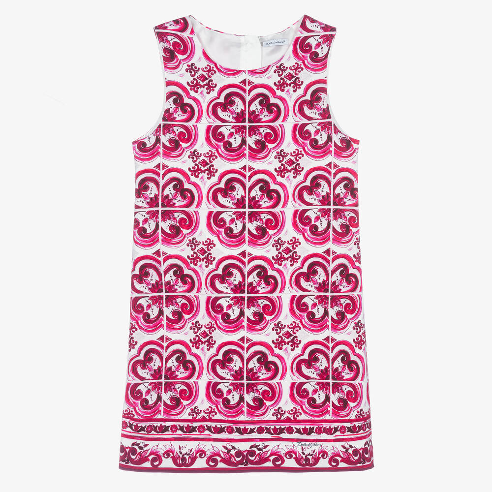 Dolce & Gabbana-Teen Girls Pink & White Crêpe Majolica Dress | Childrensalon Outlet