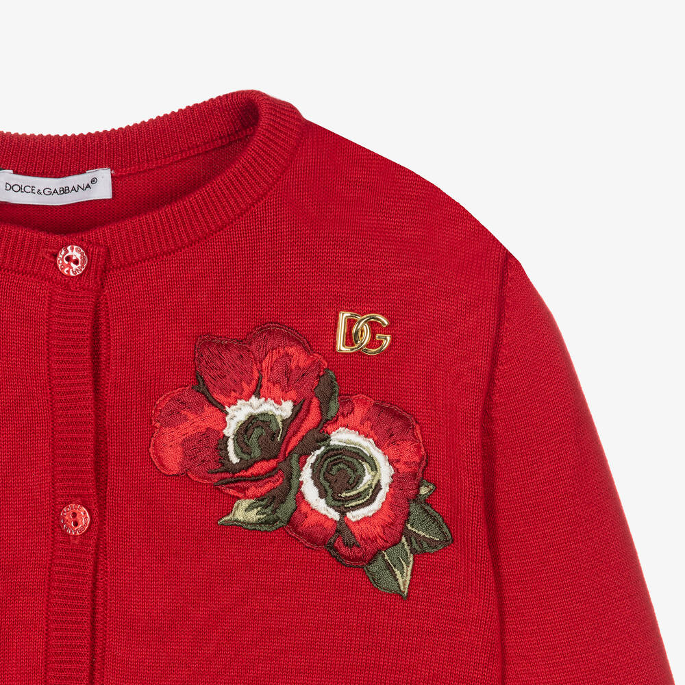 Dolce & Gabbana-كارديغان قطن محبوك لون أحمر للمراهقات | Childrensalon Outlet