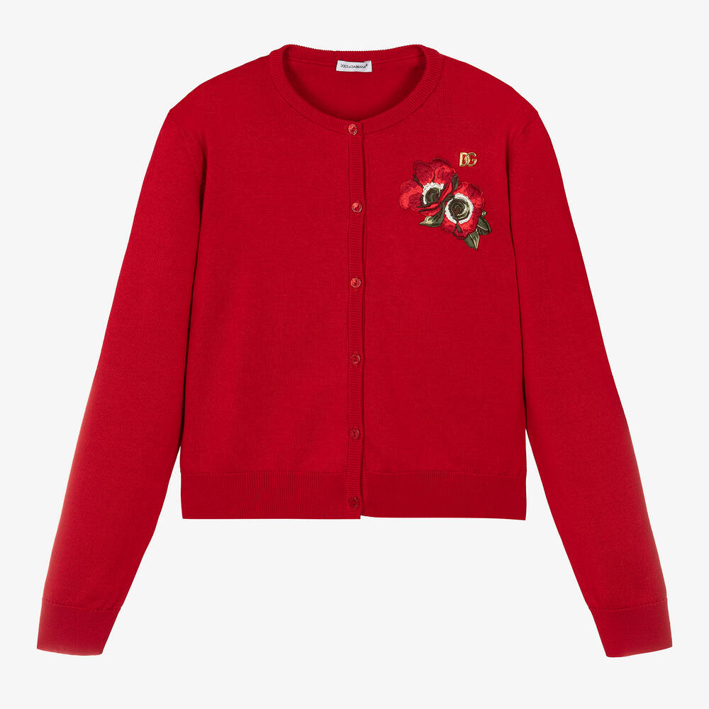Dolce & Gabbana-Teen Girls Red Knitted Poppy Cardigan | Childrensalon Outlet